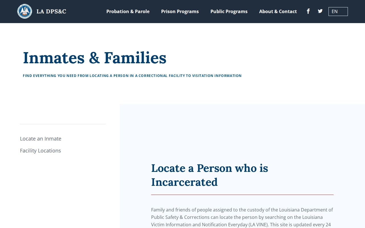 Louisiana DPS and Corrections imprisoned person information