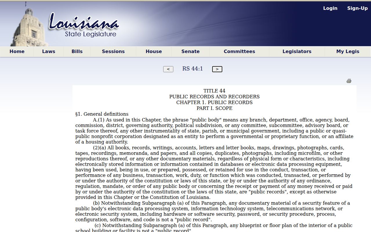 Caldwell Parish criminal records Louisiana public access law
