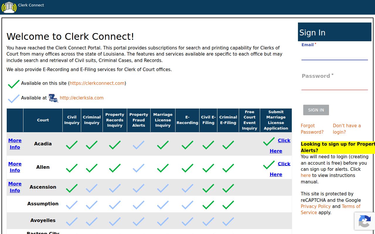 Clerk Connect account login for Louisiana parish records