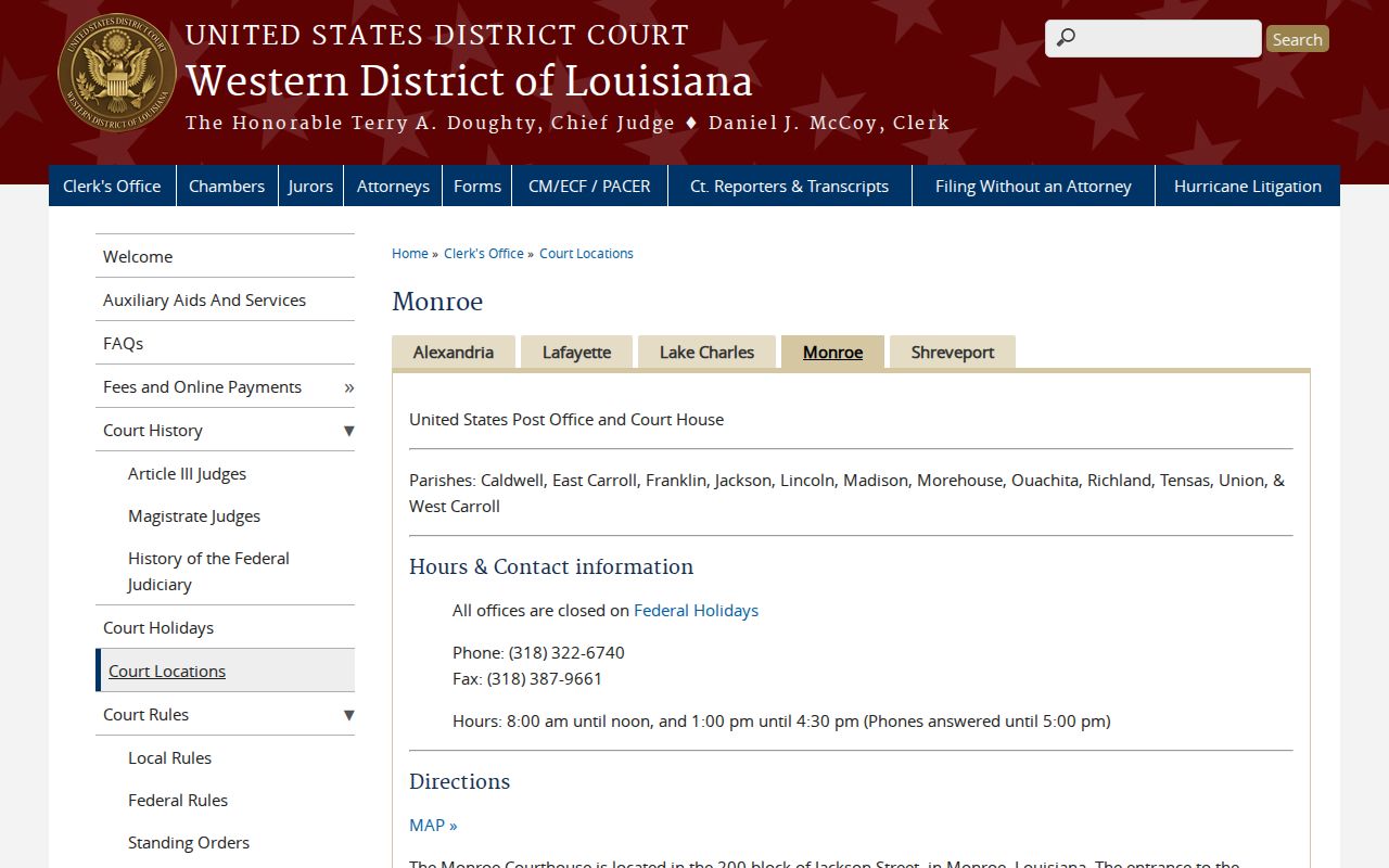 Western District of Louisiana Monroe Division court information