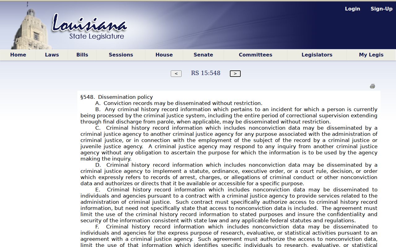 Louisiana criminal history dissemination law
