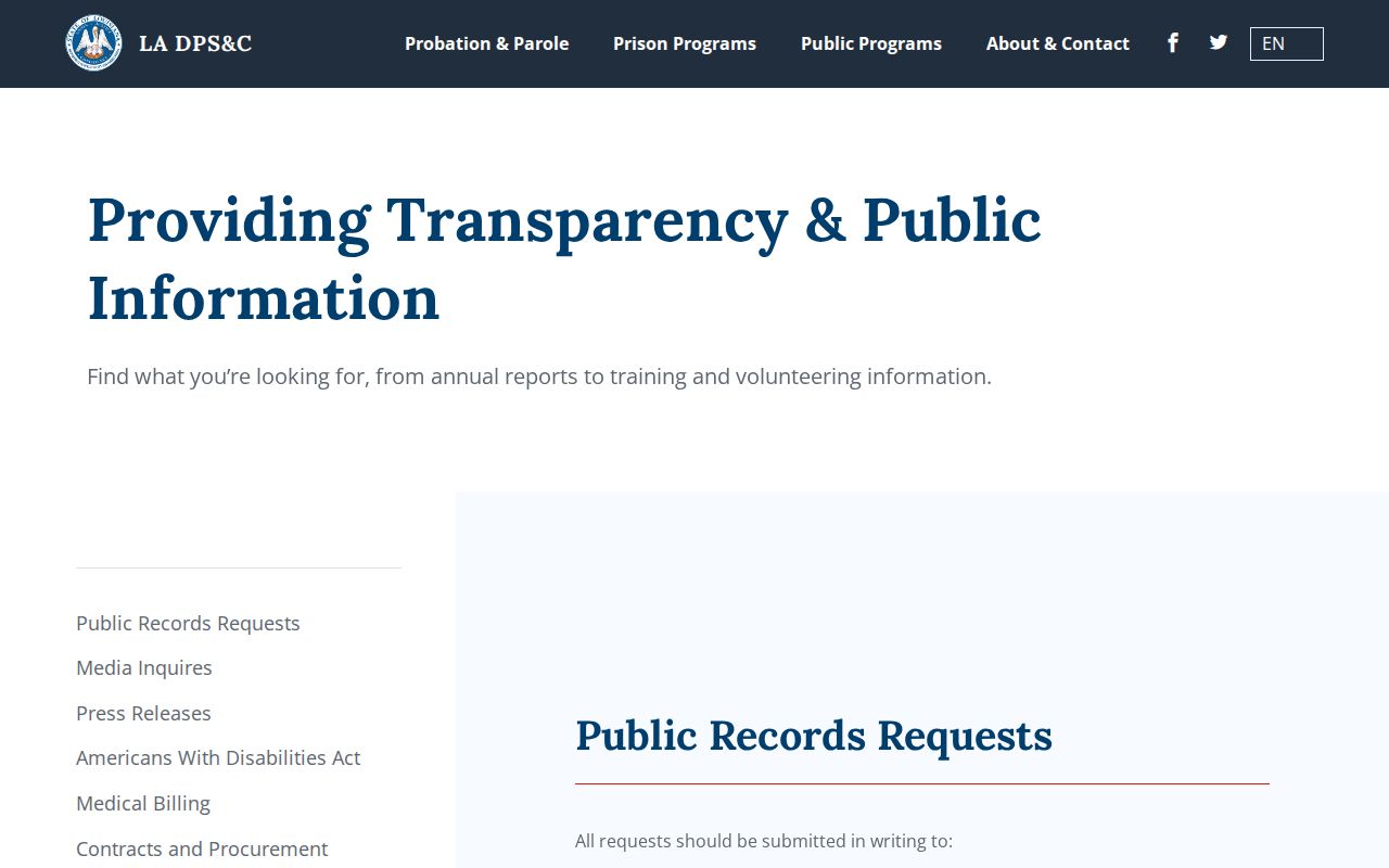 Louisiana Department of Public Safety and Corrections public information